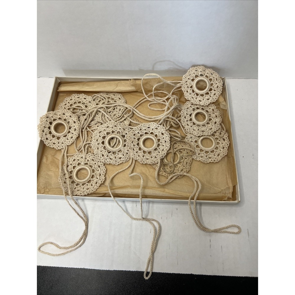 Vintage Lot 12 Off-White Beige Crocheted Window Roller Shade Pulls Rings